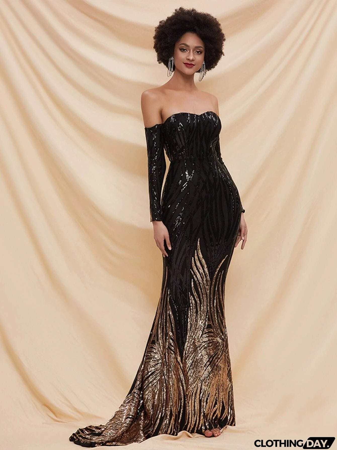 Off Shoulder Sequin Mermaid Prom Dress M0296