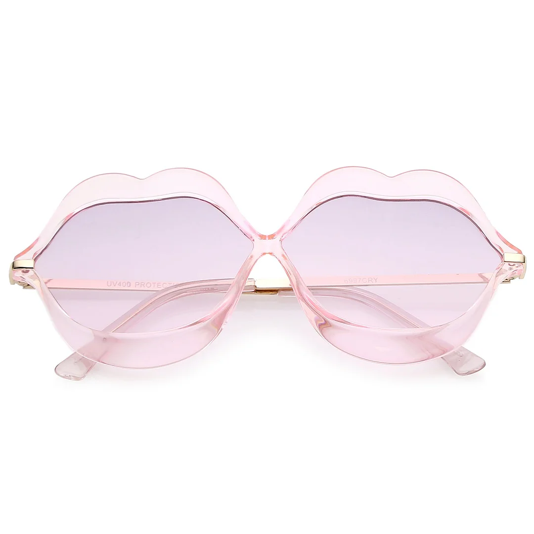 Oversize Transparent Lip Shape Frame Metal Temples Gradient Lens Novelty glasses 63mm