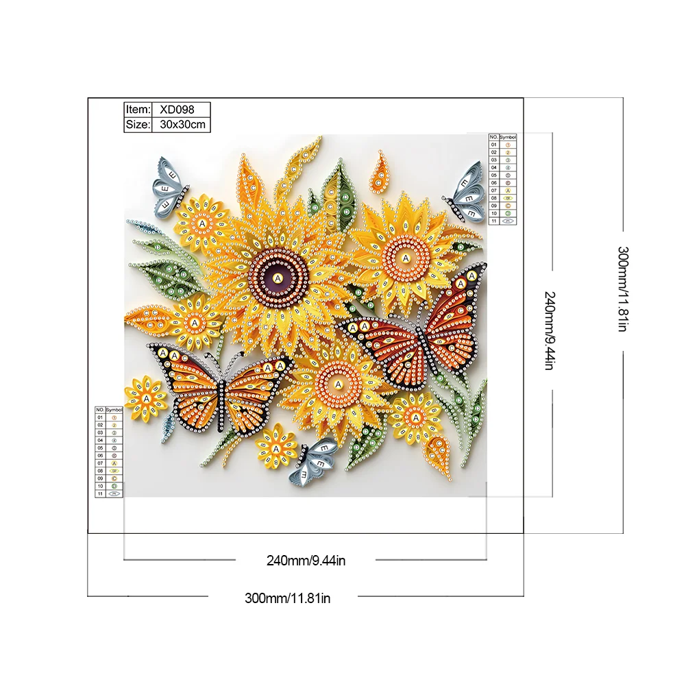 Diamond Painting - Partial Special Shaped Drill - Sunflower Butterfly(30*30cm)