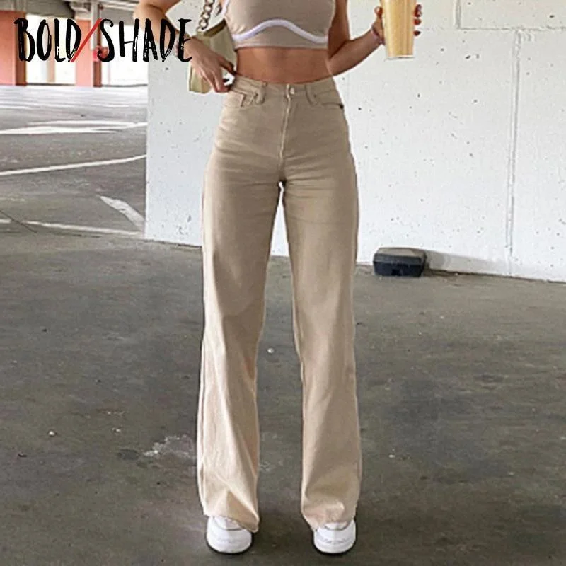 Bold Shade Street Trend Grunge Jeans Unicolor Y2K High Waist Skinny Straight Pants Women Indie Vintage Fashion Summer Pants 2021 1103-1