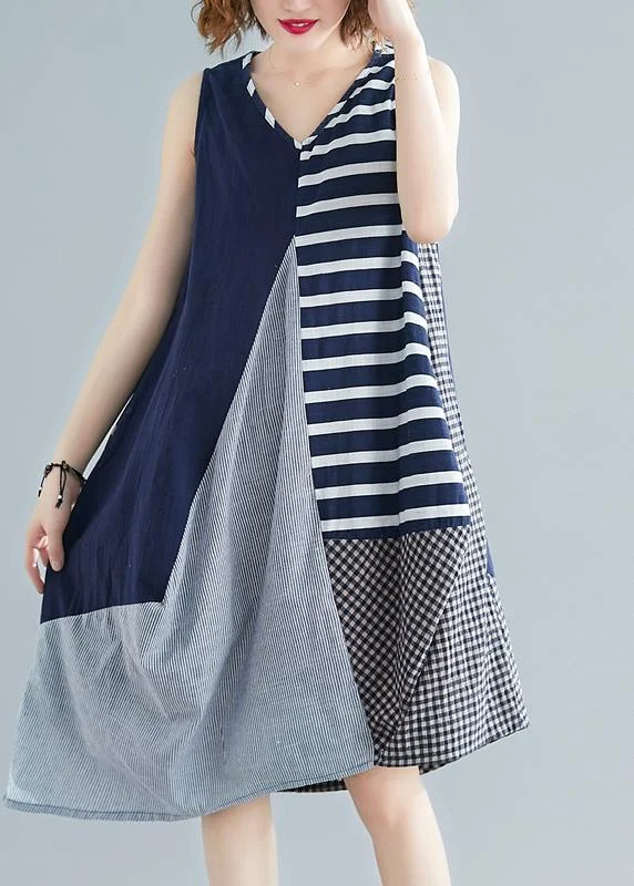 Fitted Colorblock Loose Cotton Sleeveless Summer Sundress