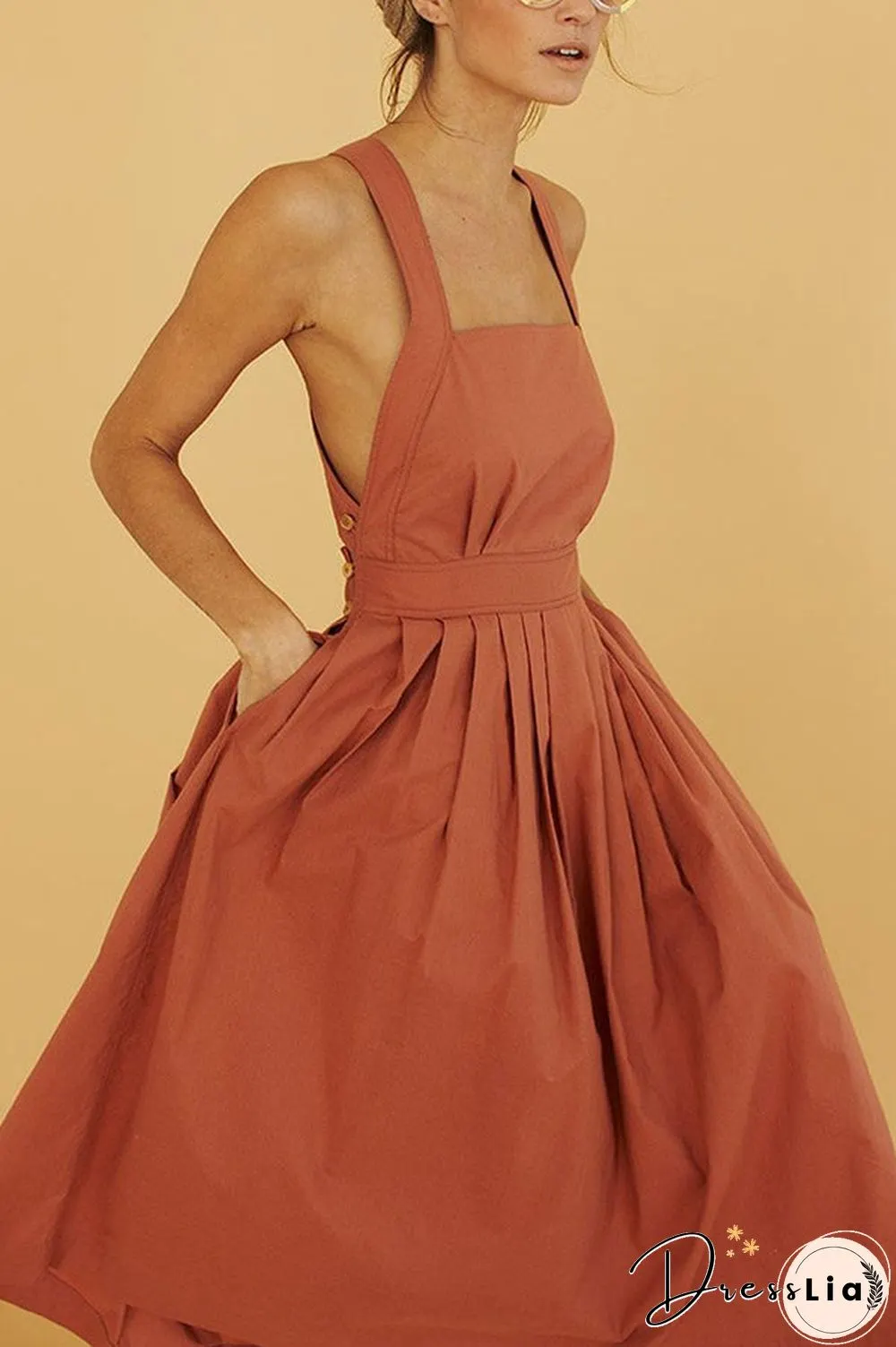 Halter Square Neck Backless Midi Dress