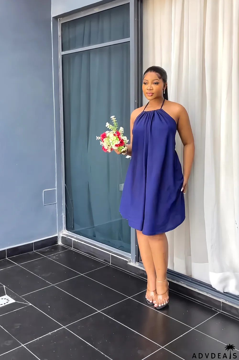 Sleeveless Sexy Low Back Tie Slim Waist Gown Chic Halter Neck Dress