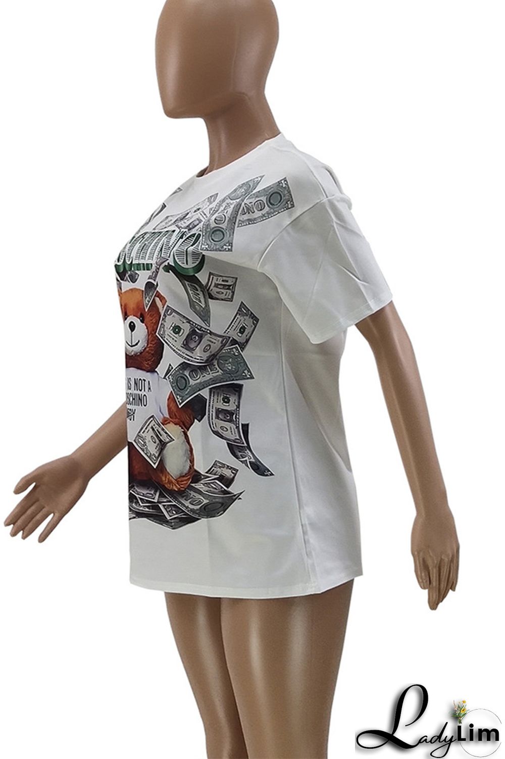 White Fashion Casual Print Basic O Neck T-Shirts