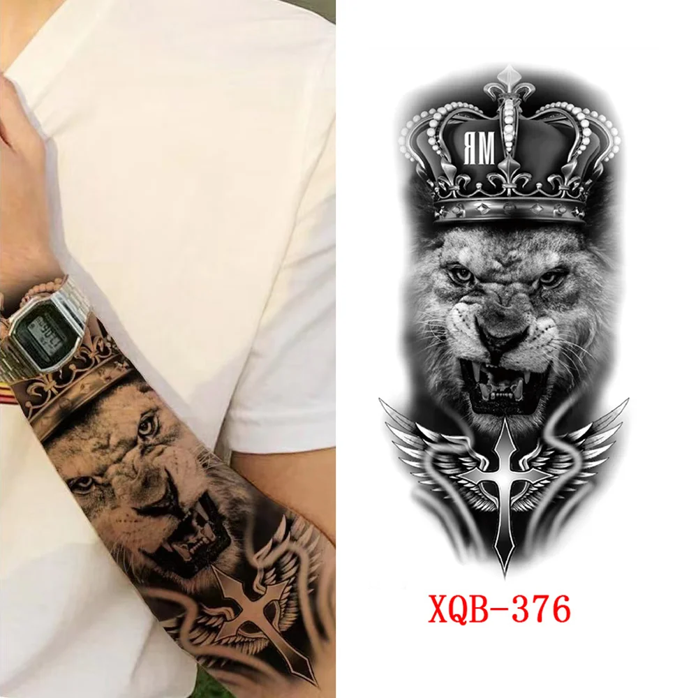 Sdrawing Forest Tattoo Sticker for Men Women Tiger Wolf Death Skull Temporary Tattoo Fake Henna Skeleton King Animal Tatoo Pattern