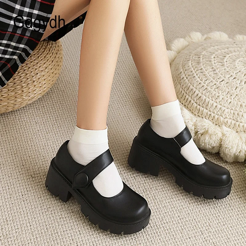 Gdgydh Lolita Shoes Women Japanese Style Mary Jane Shoes Women Vintage Girls Platform Heel College Student Top Quality Plus Size
