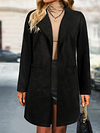 Elegant Women's Suede Open Front Long Sleeve Jacket with Pockets for Fall & Winter Outerwear