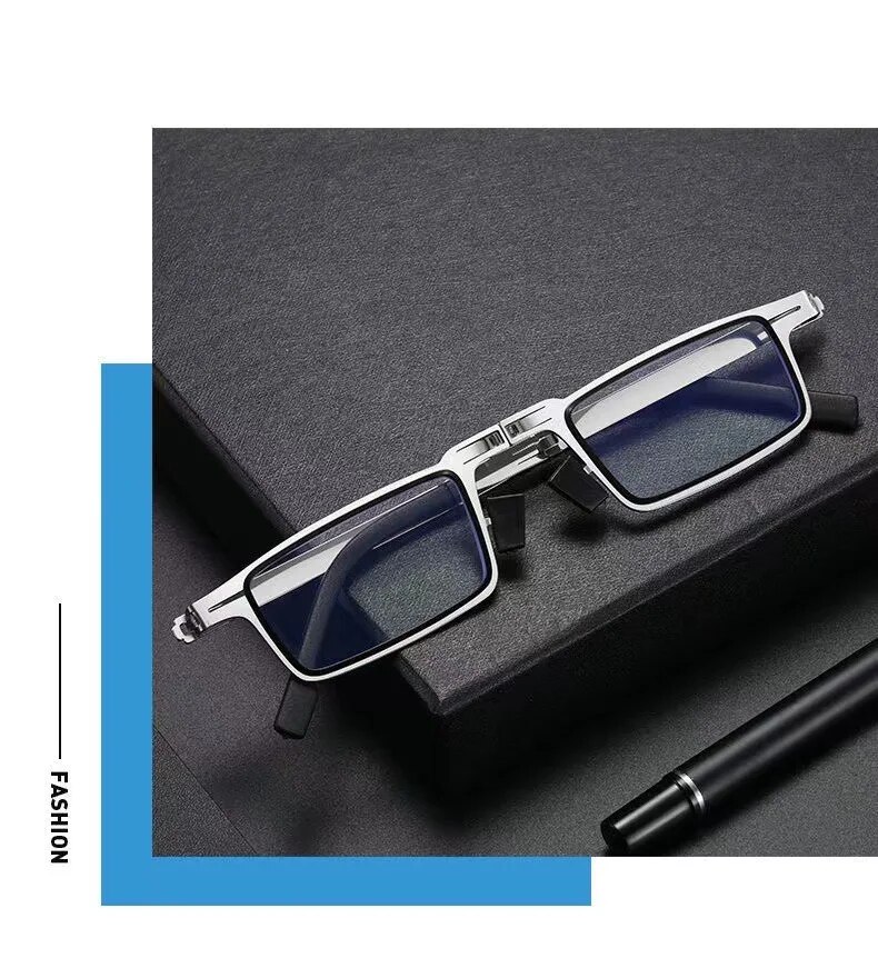 Likron Watches Steel Metal Folding Reading Glasses with Blue Light Filter and Portable Case