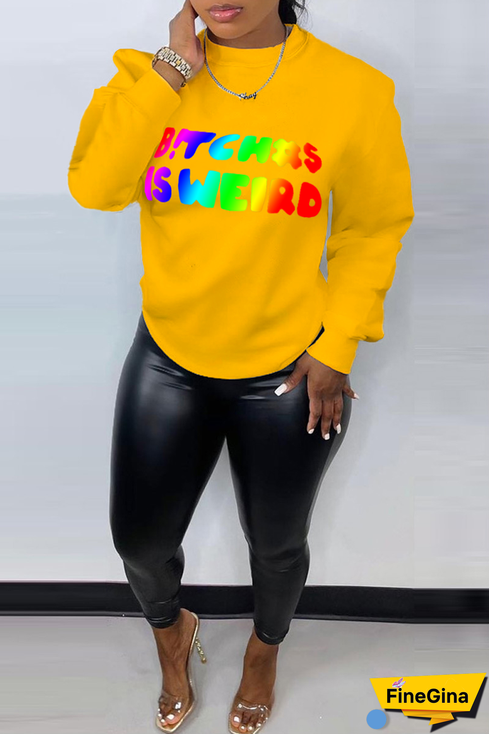 Yellow Street Vintage Print Patchwork Letter O Neck Tops