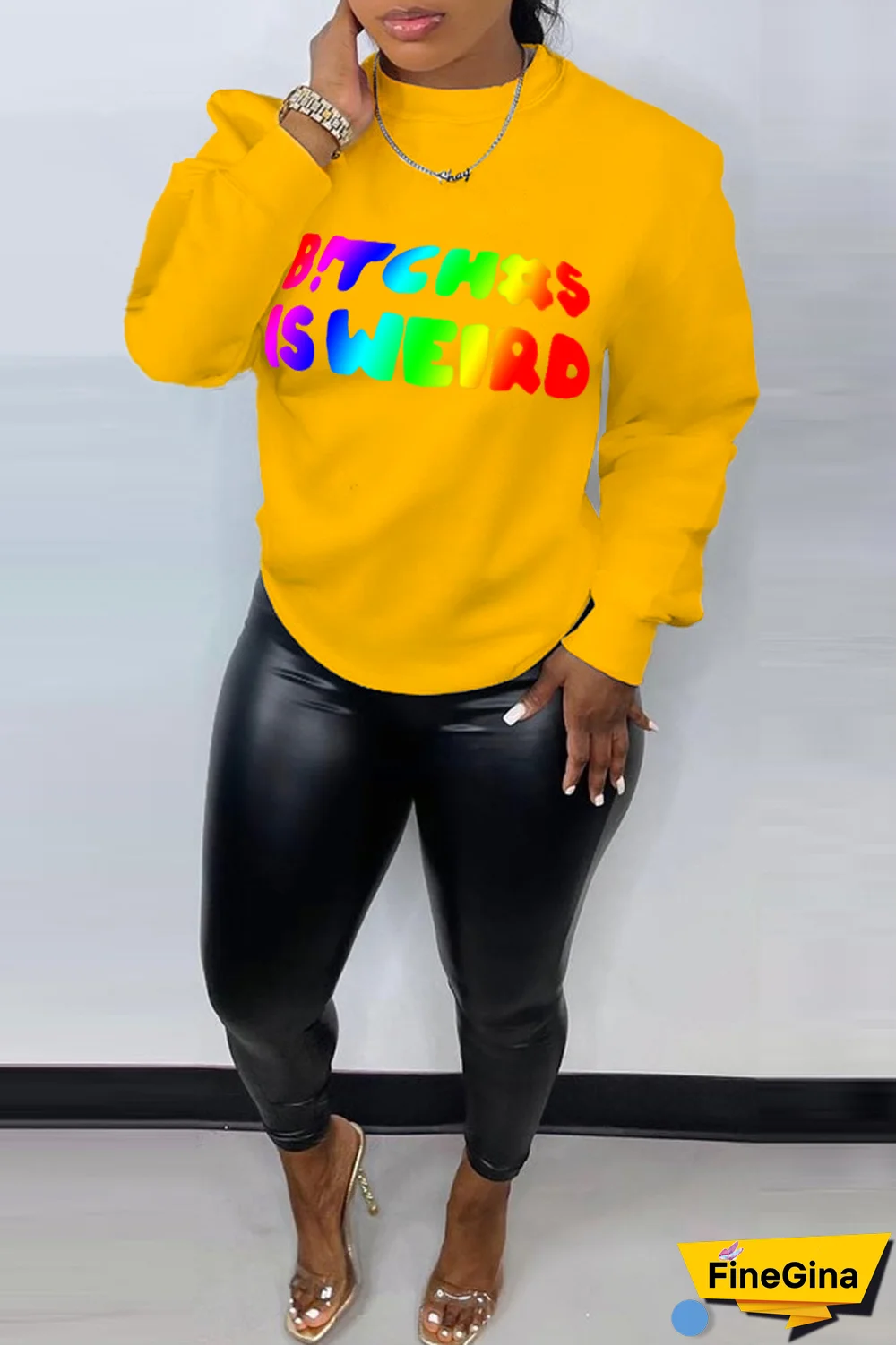 Yellow Street Vintage Print Patchwork Letter O Neck Tops