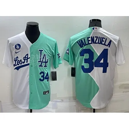 Men's Los Angeles Dodgers #34 Fernando Valenzuela 2022 All-Star White/Green Cool Base Stitched Baseball Jersey JCS8