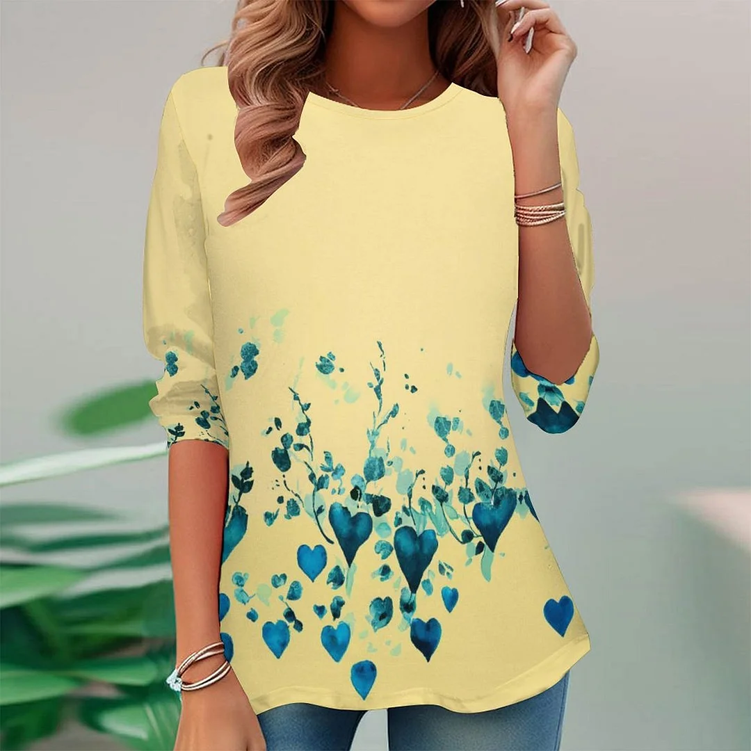 Vintage Printed Long Sleeve Plus Size Tunic for  Women and Men Unisex Pattern Blue,Yellow,Floral