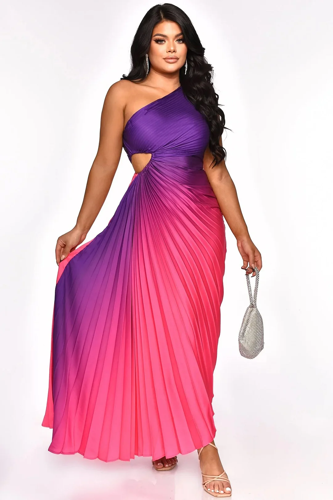 New Gradient Print Sexy Slant Shoulder Dress | IFYHOME