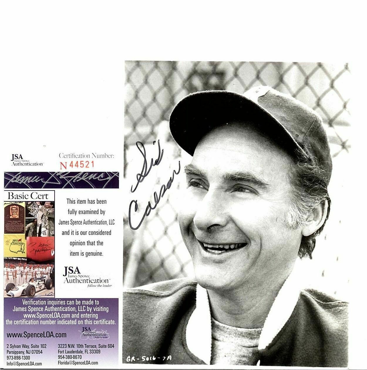 SID CAEAR (DECEASED) 4X6 SIGNED JSA AUTHENTICATED #N44521