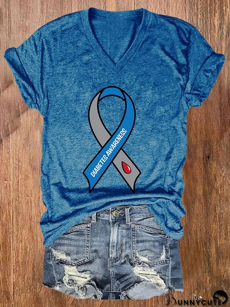 Women's Casual Diabetes Awareness Printed Short Sleeve T-Shirt