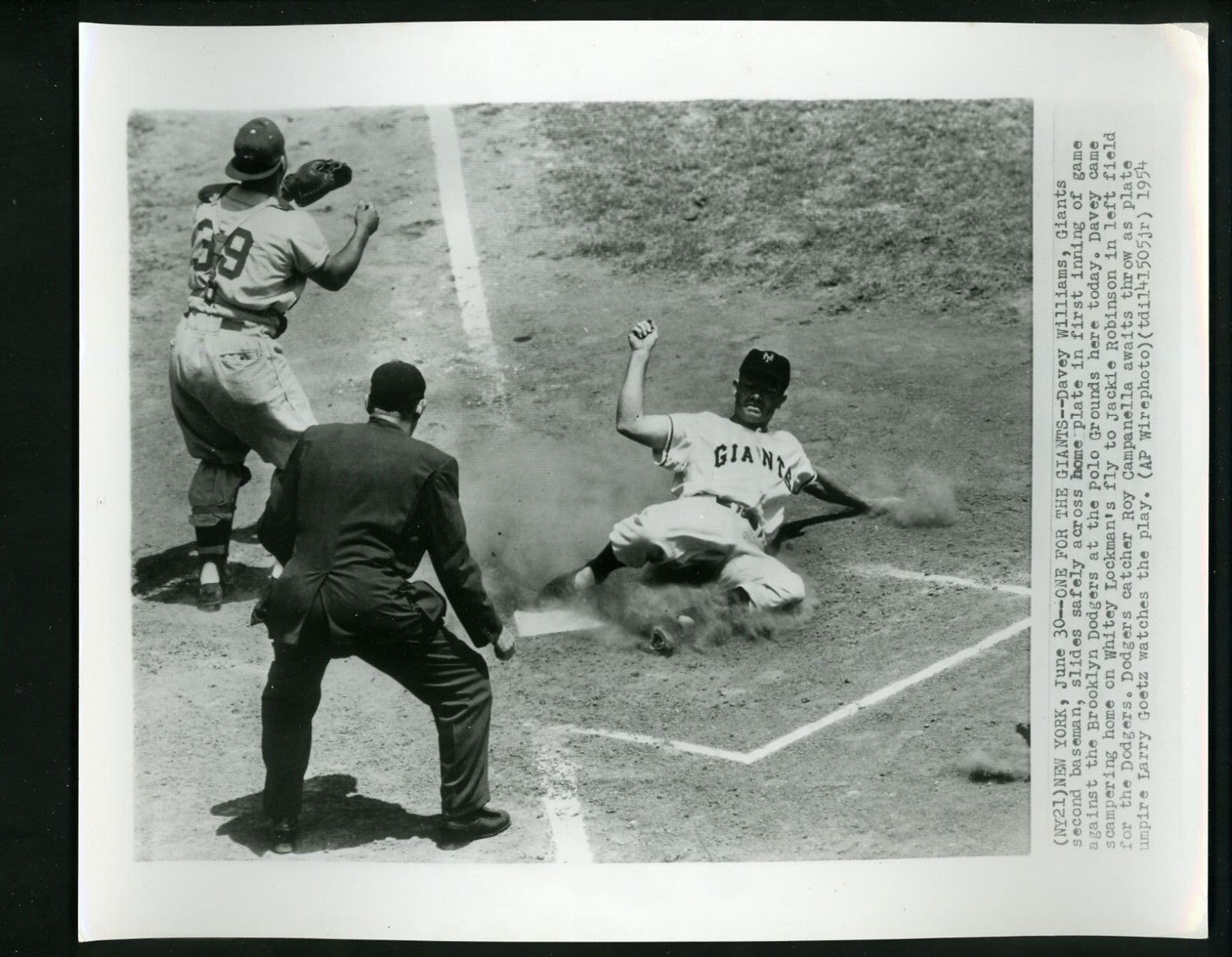 Davey Williams Roy Campanella Goetz 1954 Press Photo Poster painting Giants Brooklyn Dodgers