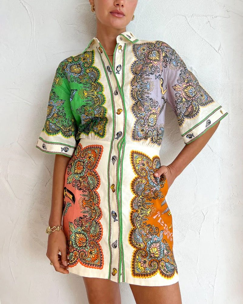 Rotimia Trendy paneled printed mini shirt dress