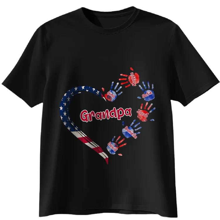 Personalized T-Shirt -Grandpa Heart And Kids' Hand - Gift For Grandpa