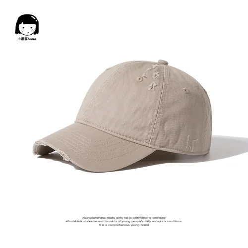 Japanese Style Workwear Washed Basic Peaked Cap Female Hong Kong Style Ripped Distressed Baseball Cap Male