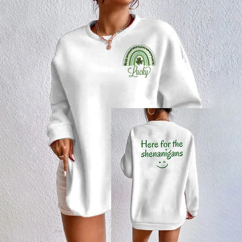 Here For The Shenanigans Print Round Neck Long Sleeve Sweatshirt