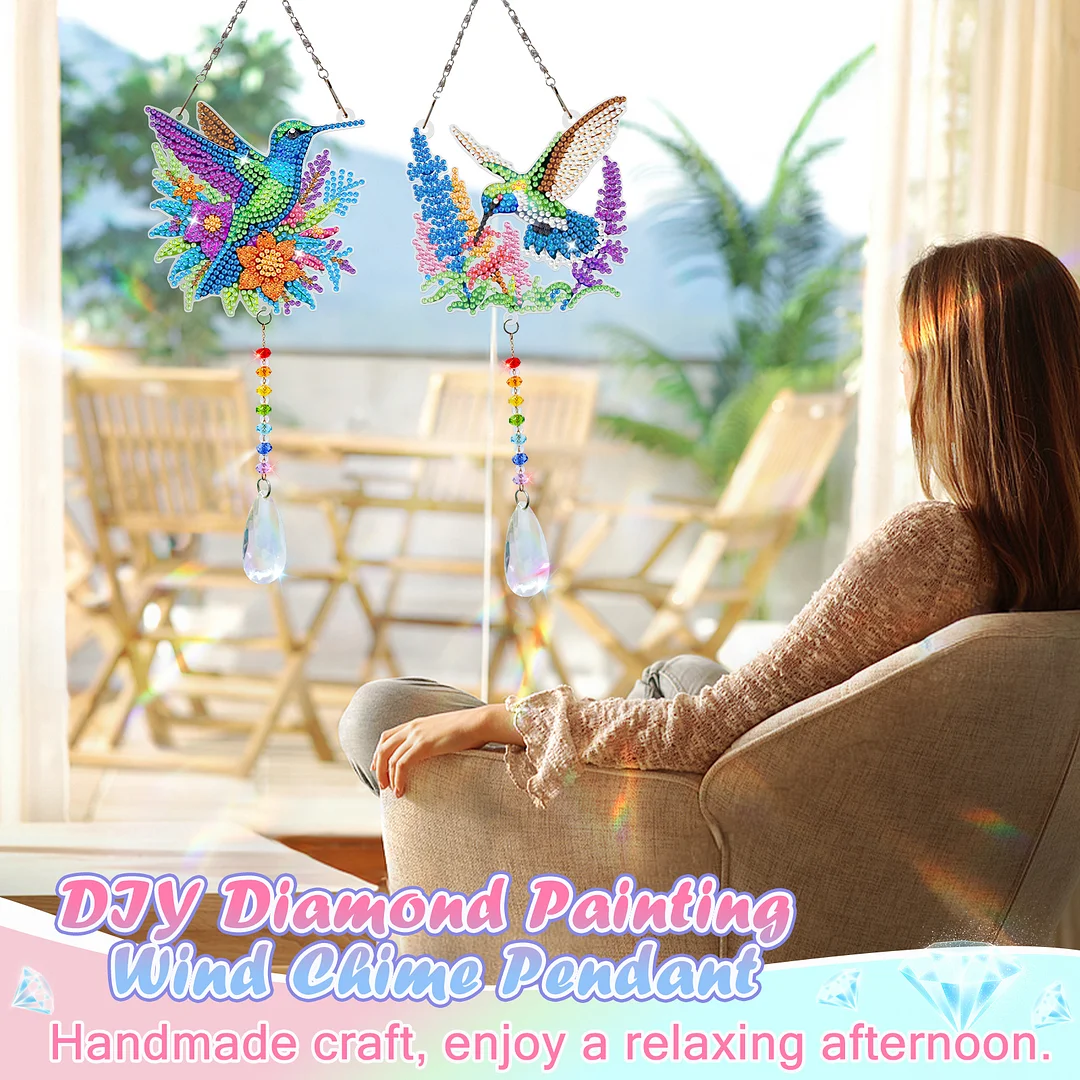 2Pcs Hummingbird DIY Double-Sided Diamond Painting Hanging Kits Diamond Painting Suncatcher Craft Kit for Home Garden Wall Decor Gift