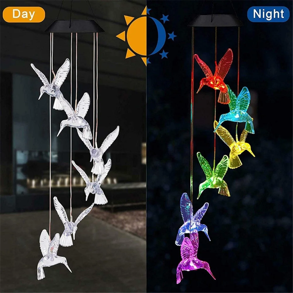 Solar Butterfly Wind Chime Night Light Outdoor Garden Decor