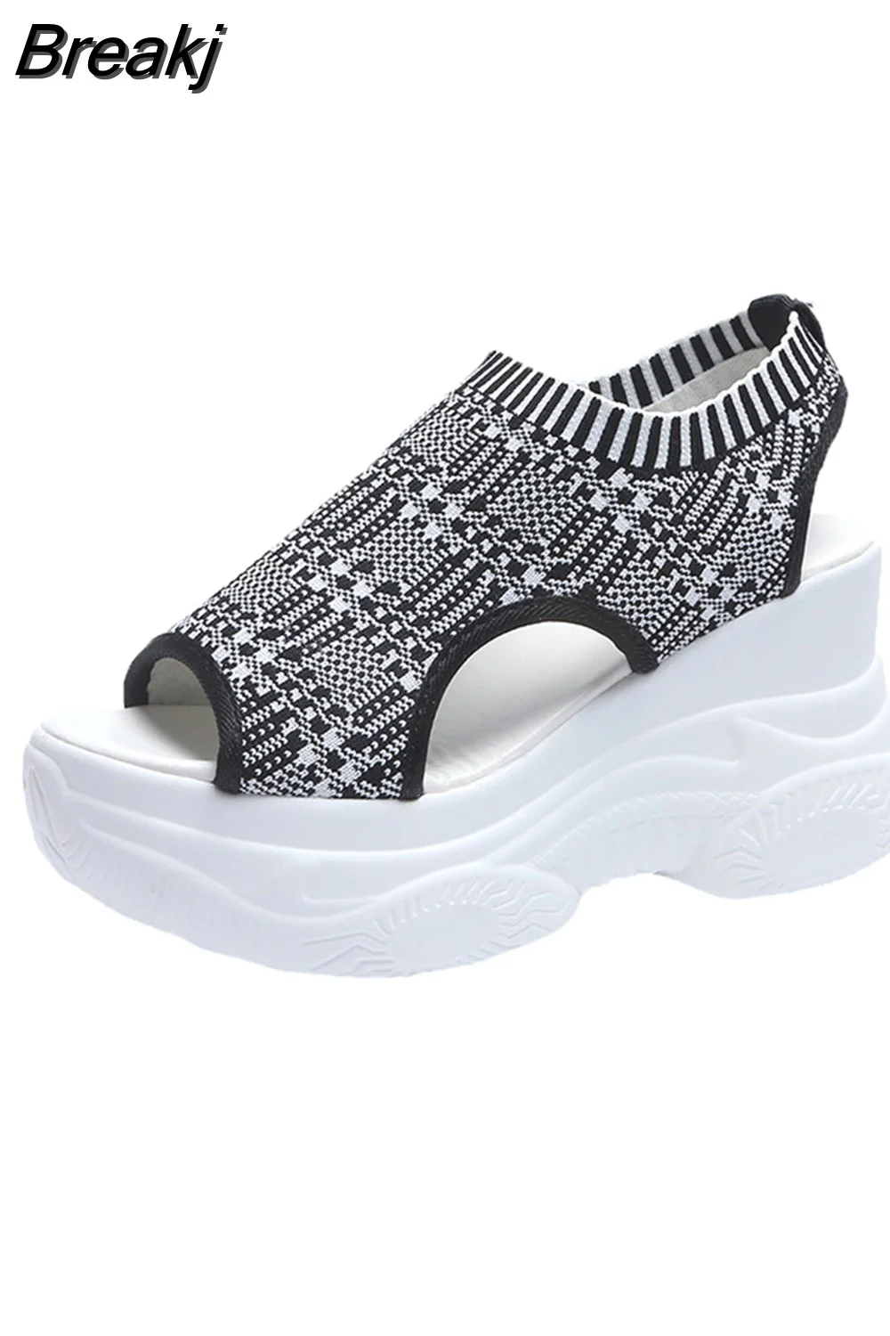 Breakj Women's Sandals 2023 Summer Wedge Heel Elastic Cloth Cover Foot Ladies Sandals Thick-soled Fashion Trifle Elevation Casual Shoes