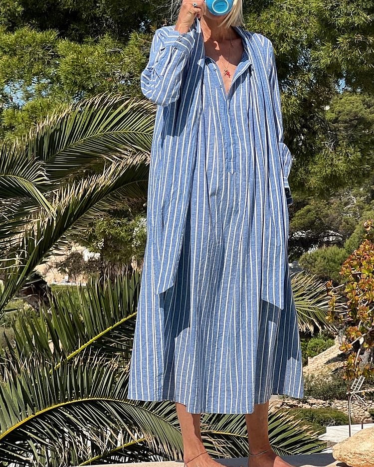 Stripe Long Sleeve Vocation Dress