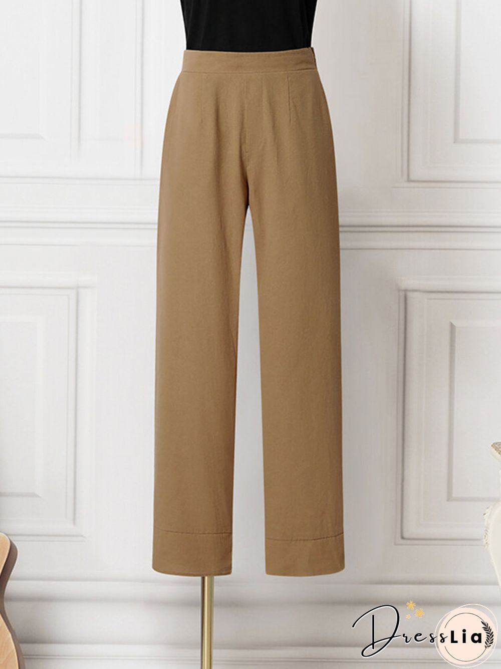 Solid Pocket Elastic Waist Casual Pants For Women