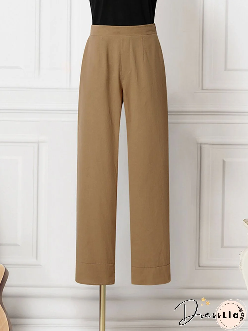 Solid Pocket Elastic Waist Casual Pants For Women