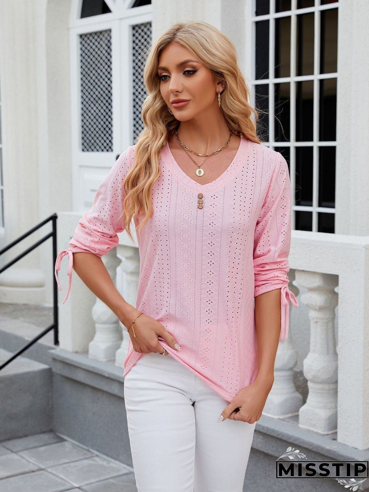 Short Sleeve Mock Neck T-Shirt with Side Slits
