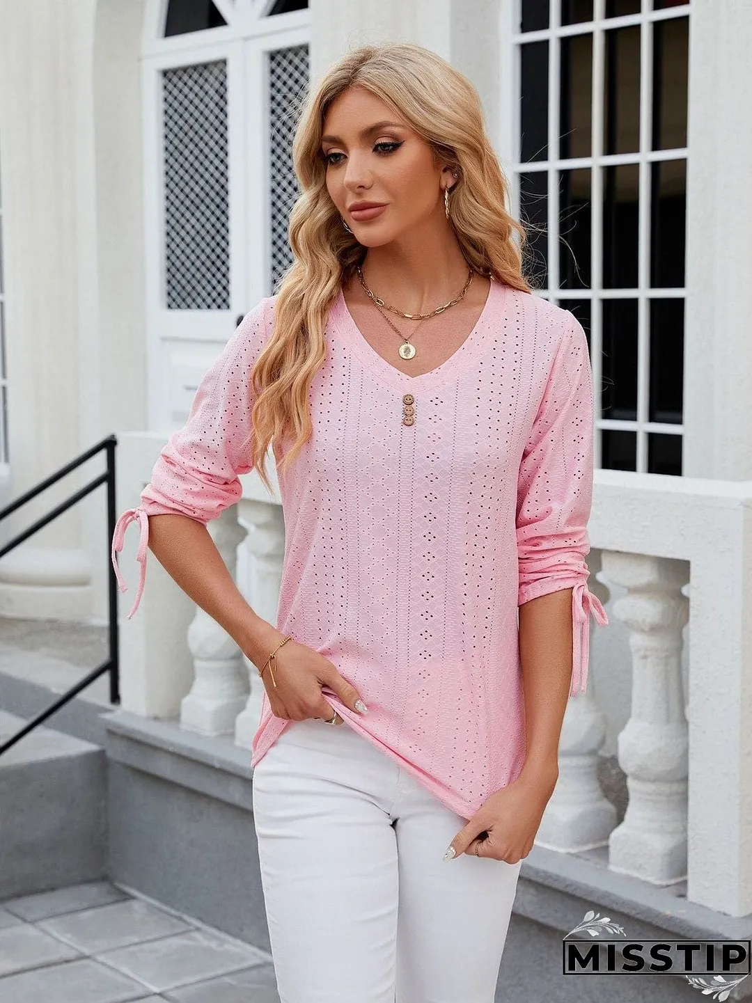 Short Sleeve Mock Neck T-Shirt with Side Slits