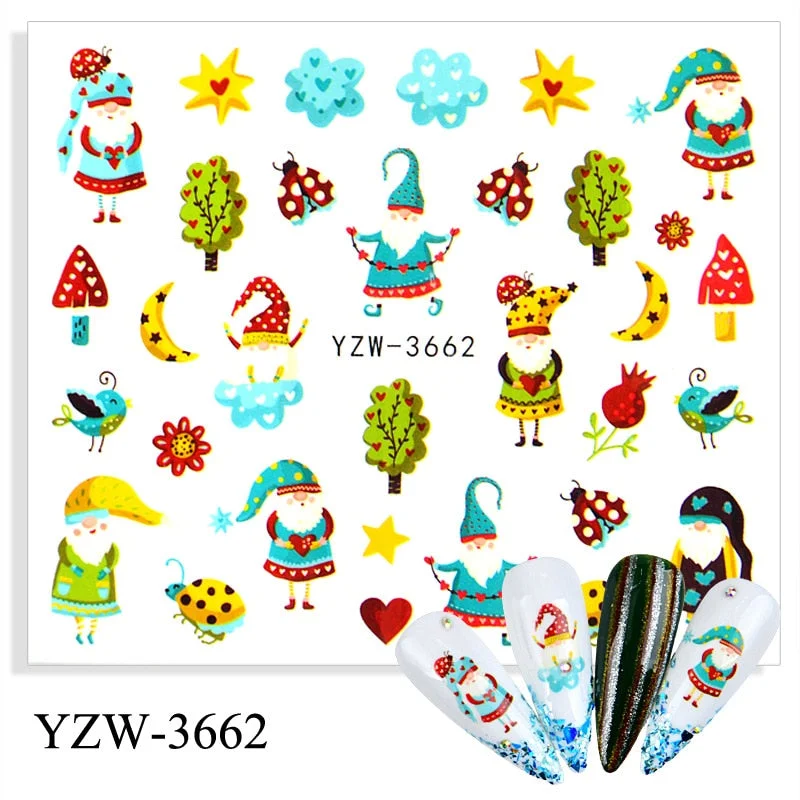 1pcs Autumn Winter Nail Sticker Robin Snow Flower New Year Halloween Christmas 3D Decals Nail Art Design Decor Accessories-Nail Inspo
