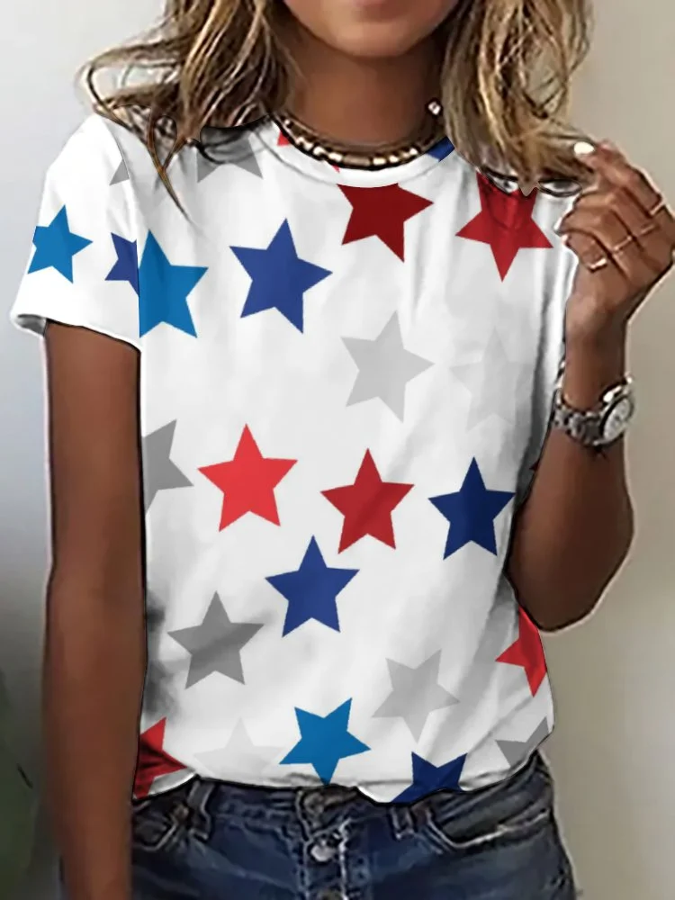 Full Printed Unisex Short Sleeve T-shirt for Men and Women Pattern Red,White,Blue stars,Stripes