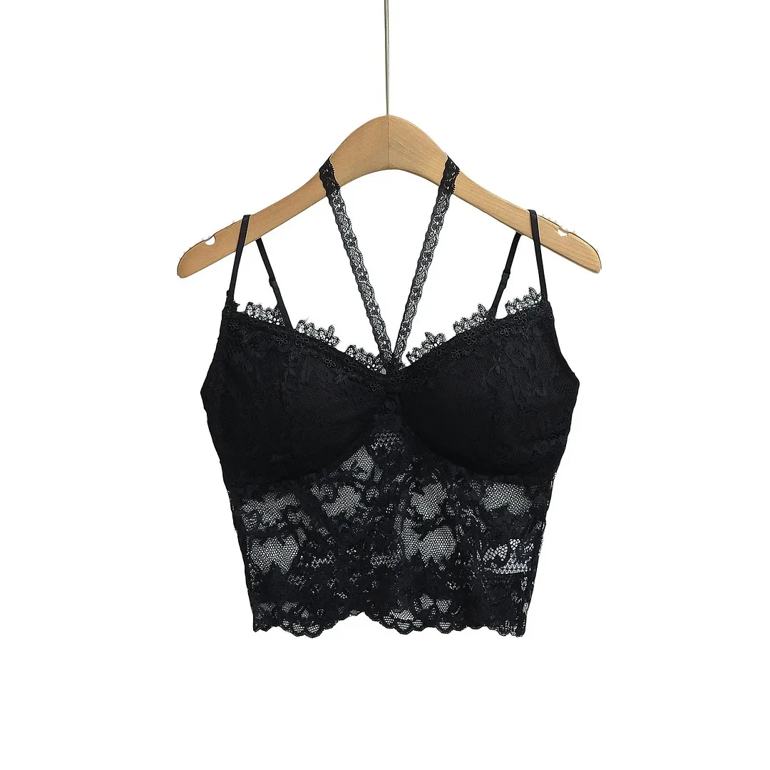 Nigikala Nigikala Wind Hanging Neck Lace Small Sling Female With Breast Pad Lace Hollow Design Sexy Hottie Small Vest Top