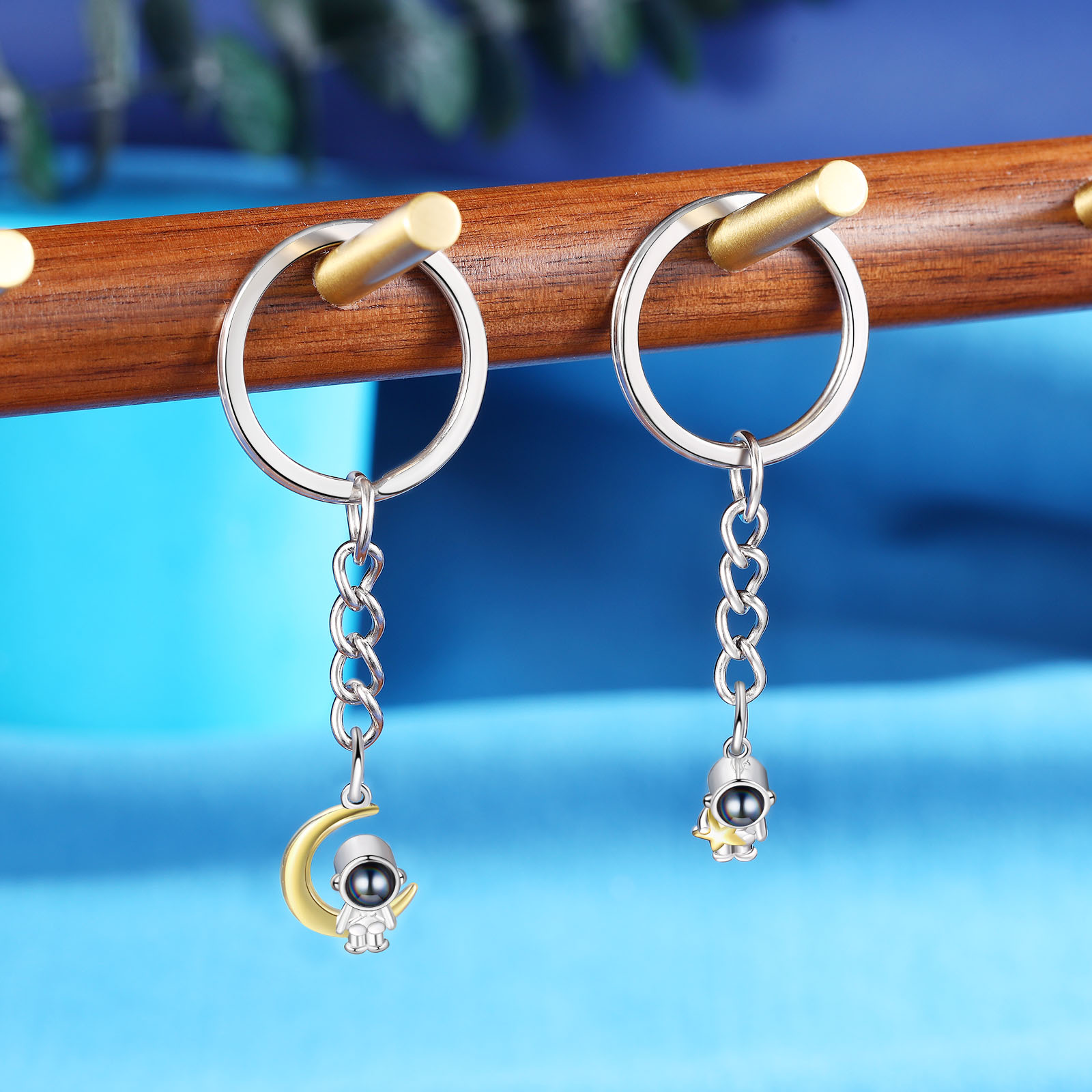 Ti amo Coppia di portachiavi 1 foto personalizzata astronauta luna e stella con proiezione per coppia