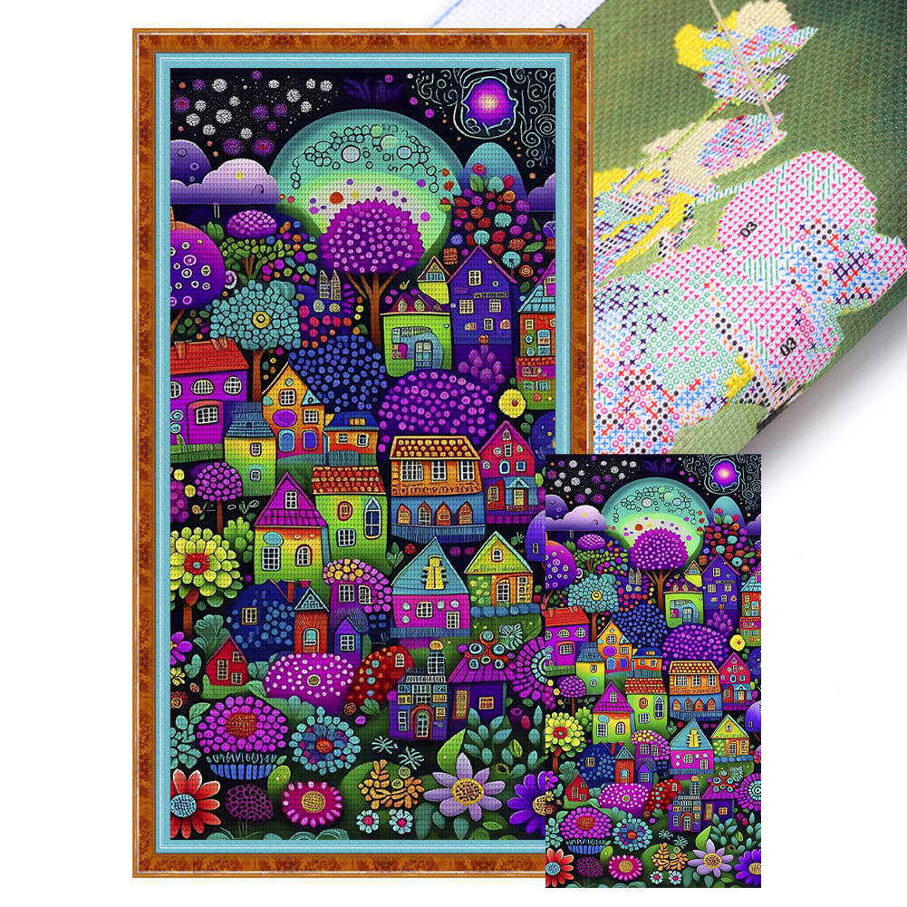 Colorful Flower House Full 11CT Pre-stamped Canvas(40*85cm) Cross Stitch