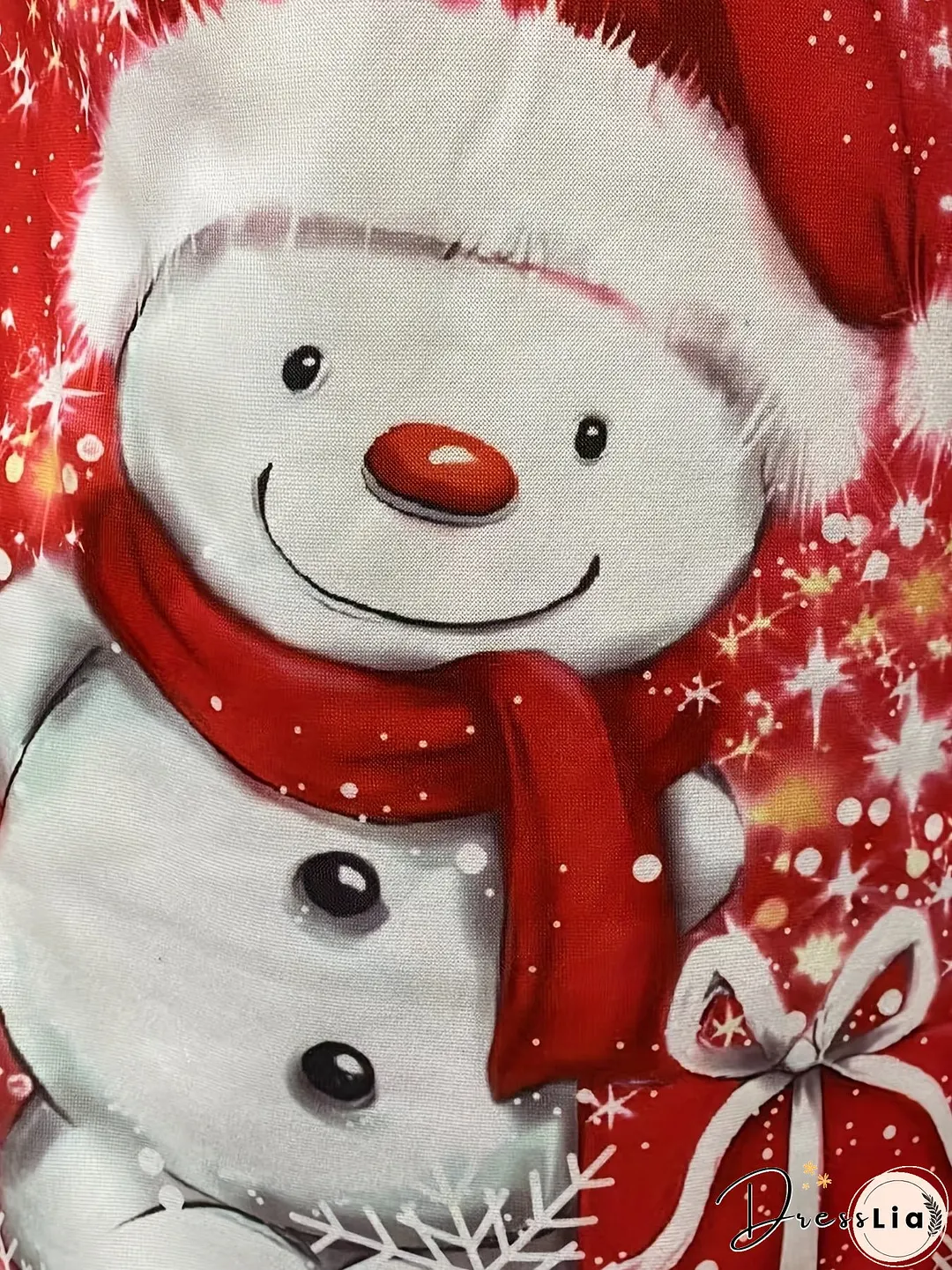 Snowman Print Long Sleeve Dress, Casual Crew Neck Dress For Spring & Fall, Women's Clothing