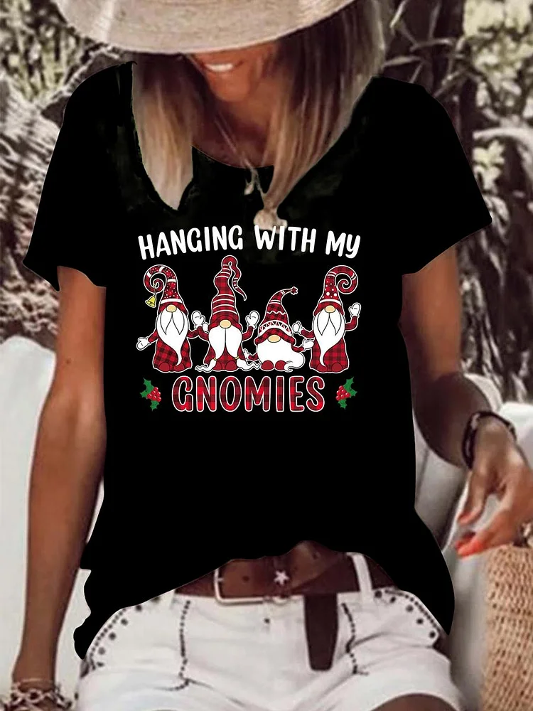 Hanging With My Gnomies Raw Hem Tee-Annaletters