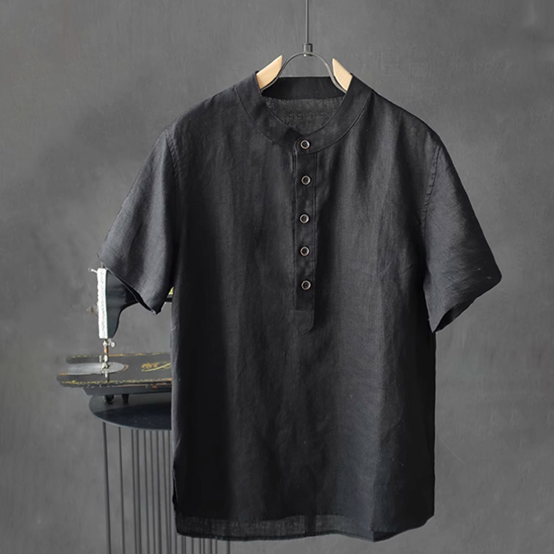 Men's Casual Mandarin Collar Linen Short Sleeve Shirt