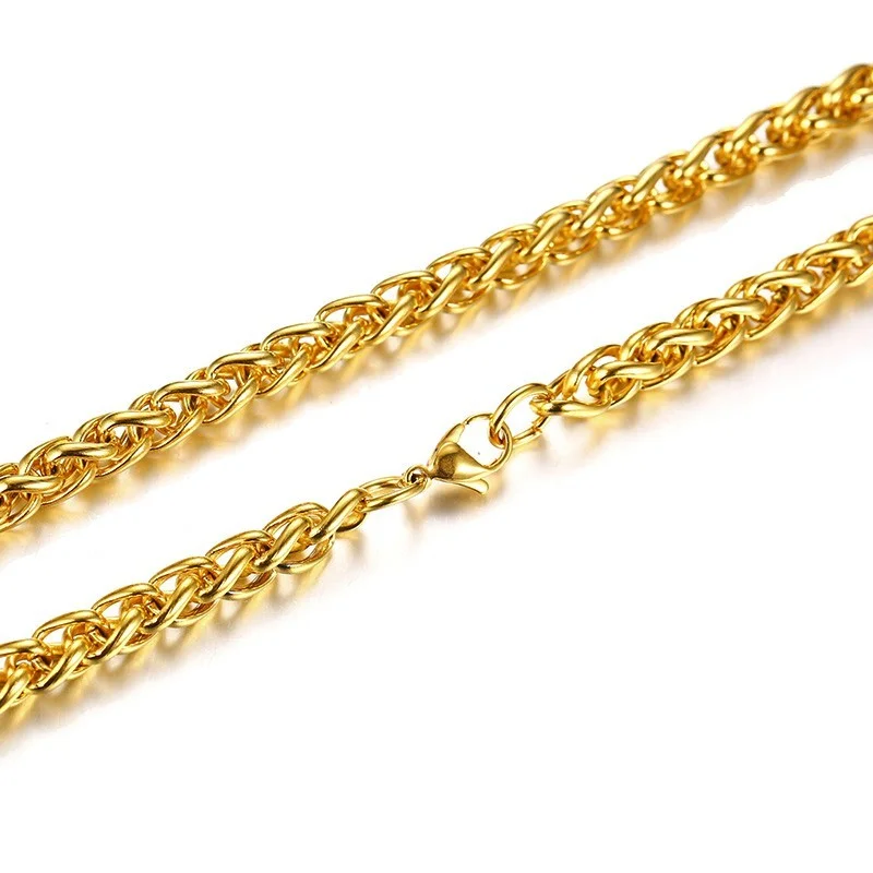 3-6MM Wide Men Stainless Steel Wheat Spiga Franco Chain-VESSFUL