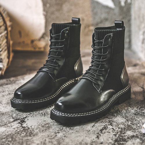97805-p125 High Top Black Military Boots-dark style-men's clothing-halloween