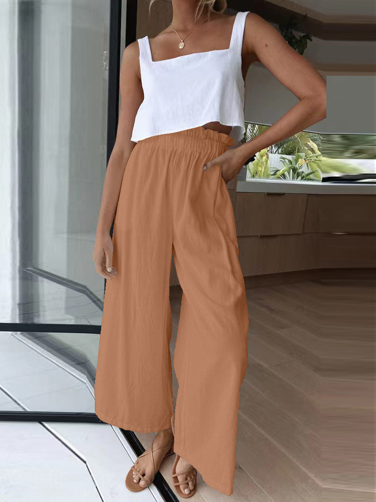 Women Casual Cotton Linen Wide Leg Pants