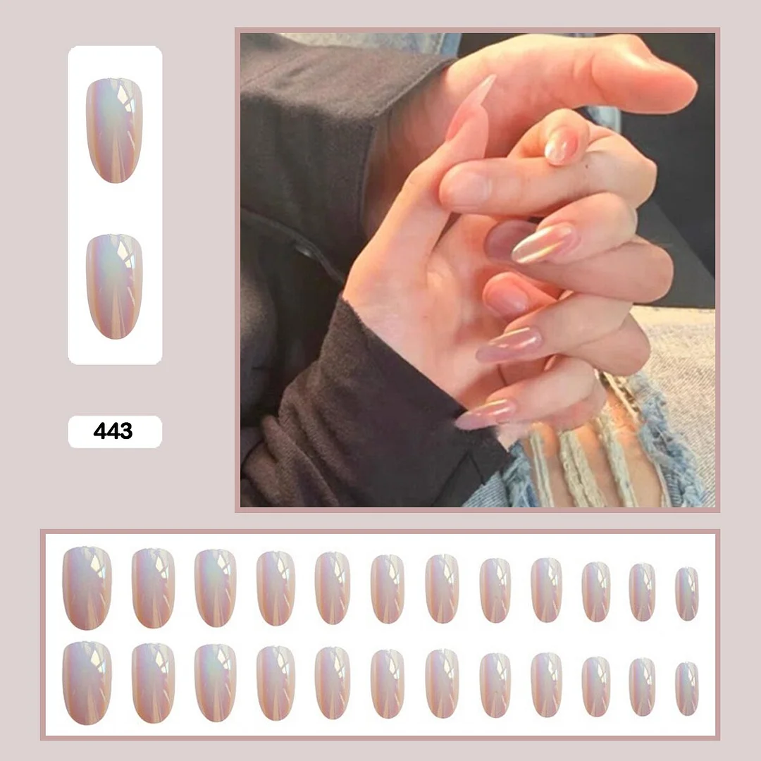 Mermaid Color Auroral Color Shell Fairy Fake Nail Art Wearable False Nails With Glue And Sticker 24pcs/box-Nail Inspo