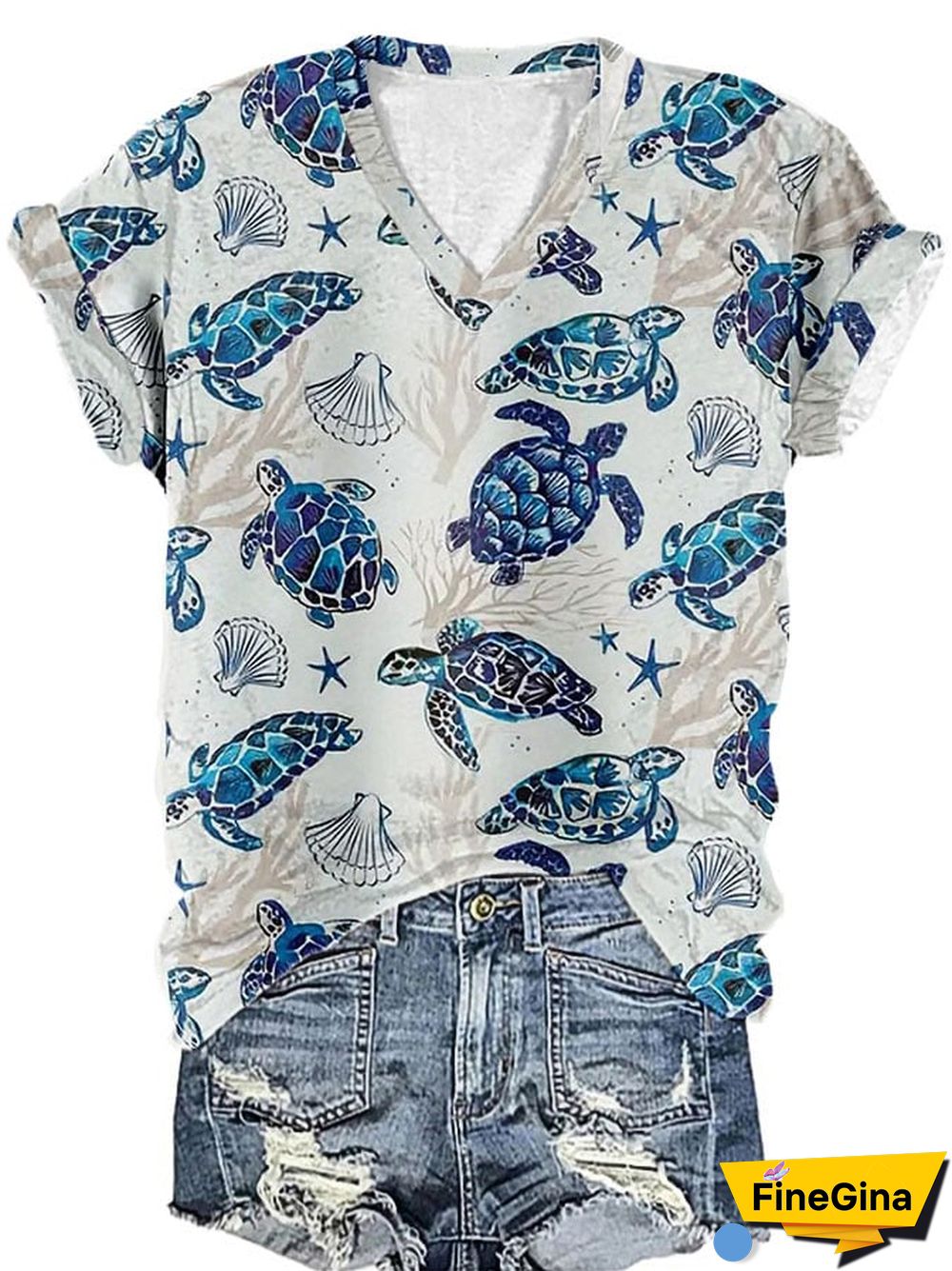 Women's Sea Turtle Print T-Shirt