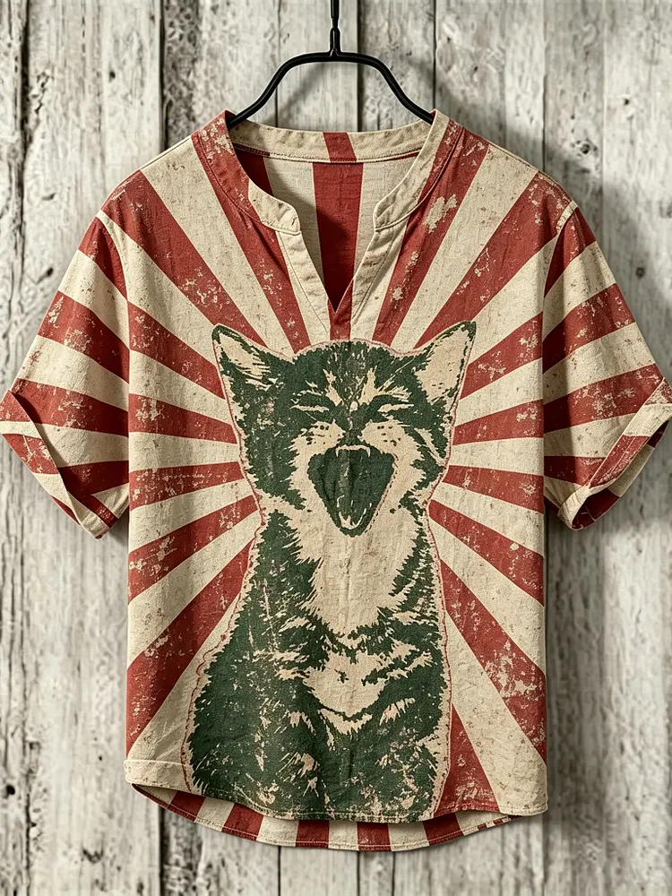 Men's Retro Cat Print T-shirt