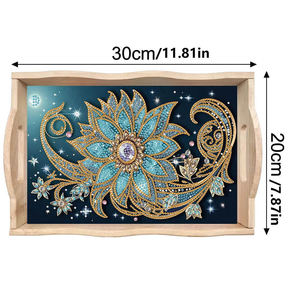 Wooden Decorative Flowers 5D DIY Diamond Painting Tray Art Craft with Handle