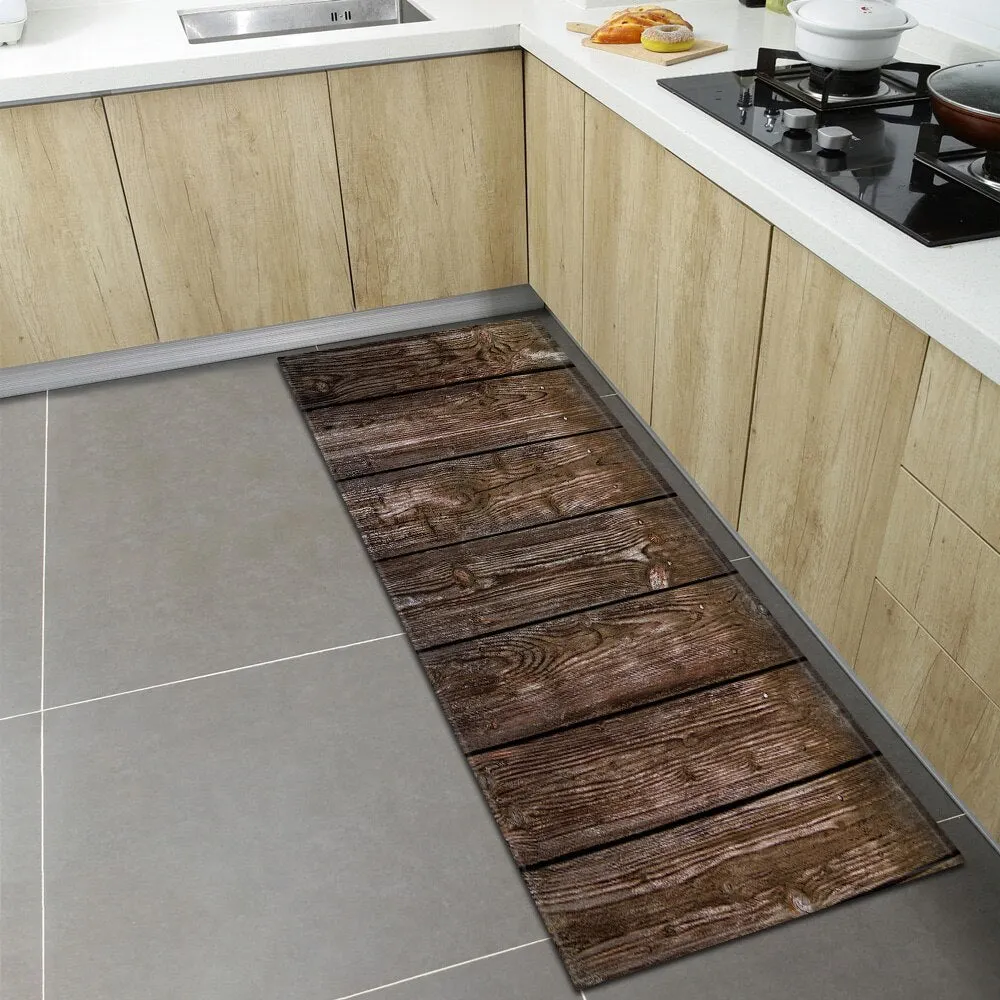 Wood Grain Kitchen Rugs Home Entrance Doormat Bedroom Living Room Decoration Carpet Hallway Balcony Bathroom Anti-Slip Floor Mat