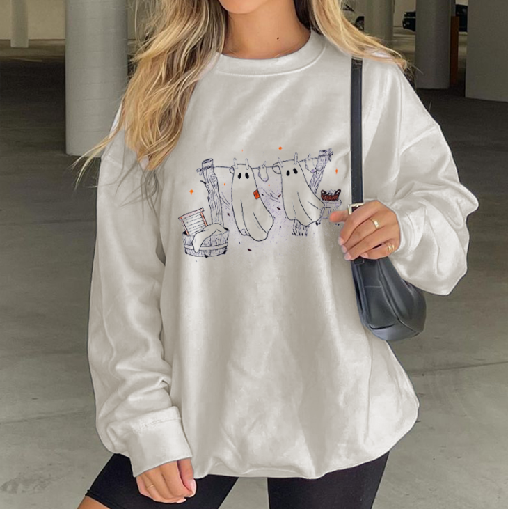 Ghost Print Women's Loose All-match Sweatshirt - Krazyskull