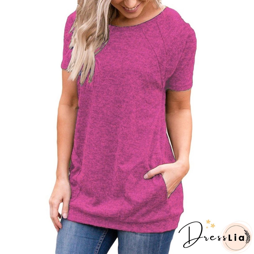 Women Summer Tops Femme Round Neck Loose Waist Shirts Casual Plus Size Elegant Ladies Fashion Cotton Pullovers Pure Color Short Sleeve Blouse Lady T Shirt XS-8XL